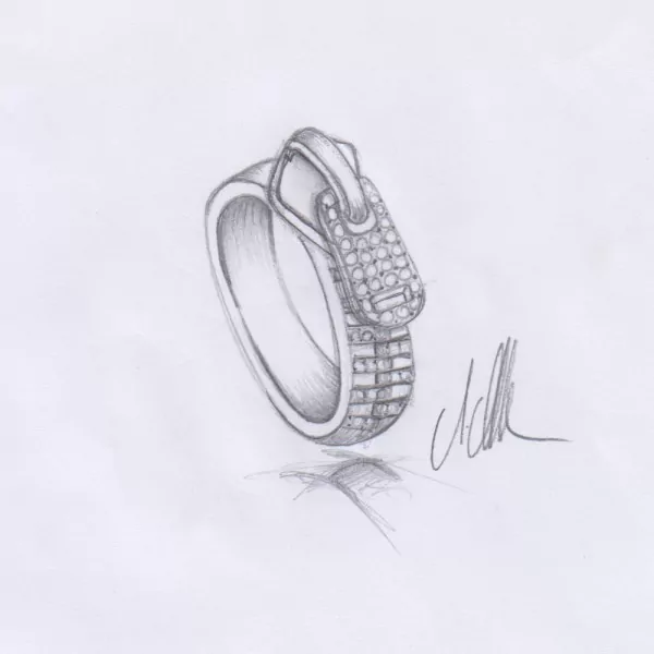 Handgemalter Entwurf zum Ring aus der The Zip Collection
