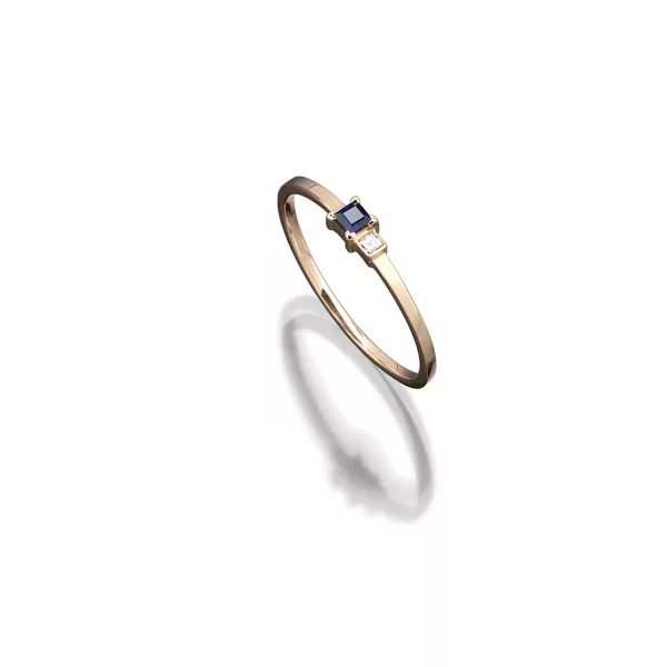 Zarter Ring in 585/000 Roségold mit Blausaphir und Diamanten im Karreeschliff