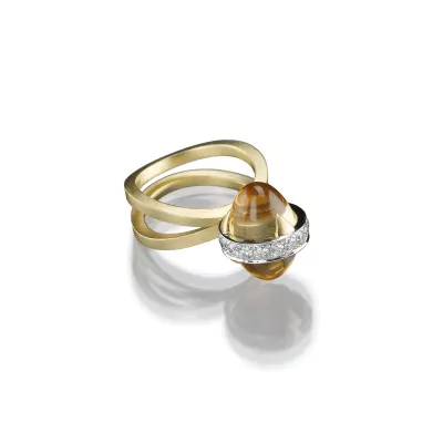 Außergewöhnlicher Ring mit Citrinen und Brillanten in 750/000 Gelb- und Weißgold